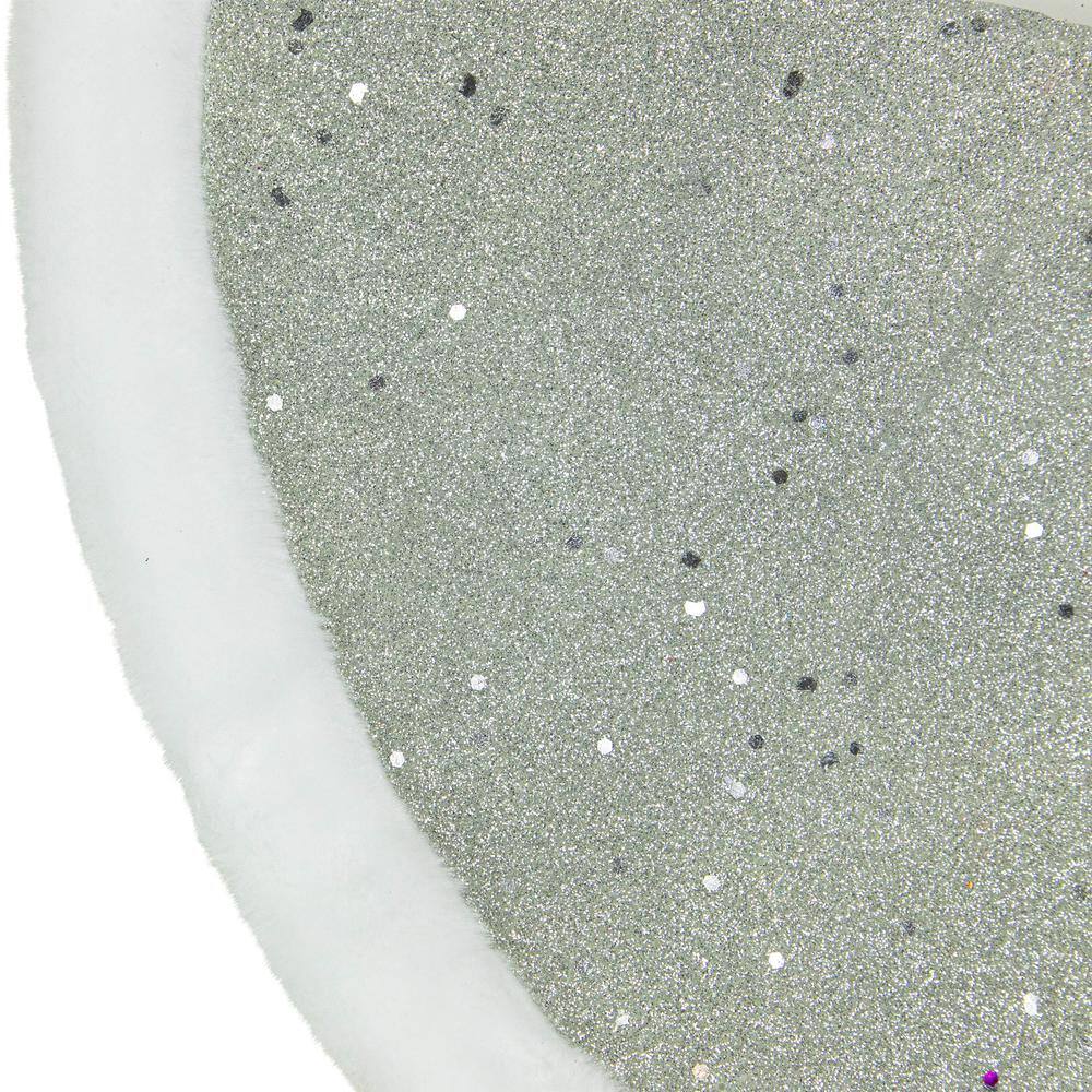 Silver Glittered Mini Christmas Tree Skirt with White Faux Fur Trim