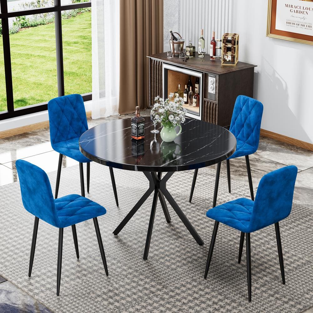 Modern Kitchen Dining Room PU Upholstered Cushion Seat Sturdy Metal Leg Cha