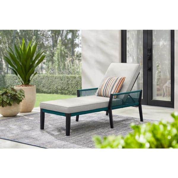 Hampton Bay Heather Glen Metal Outdoor Lounge Chair with Cushion Guard Stone Grey Cushions