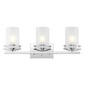 Fairfax 23 in. 3-Light Chrome Metal/Frosted Glass Contemporary Glam LED Vanity Light