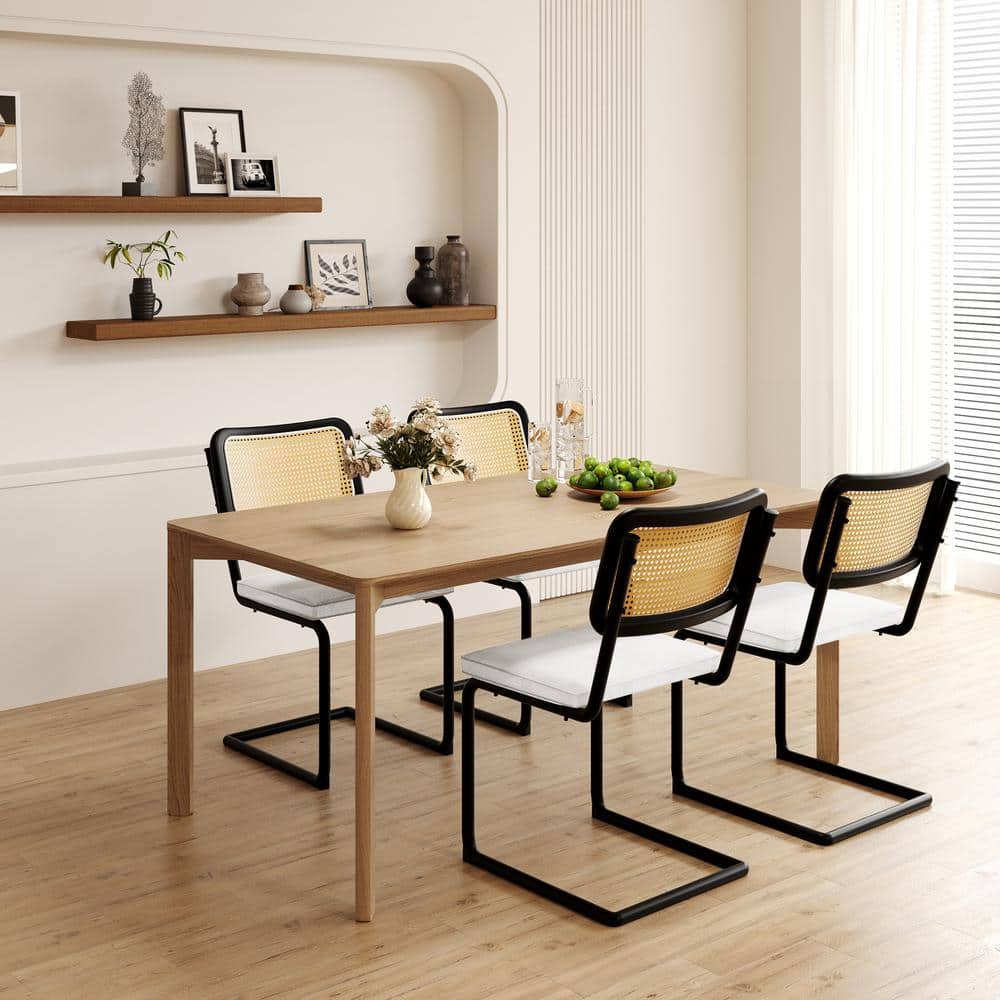 Set of 2 Modern Metal Outdoor Dining Chair Lounge Chair with Upholstered Wh