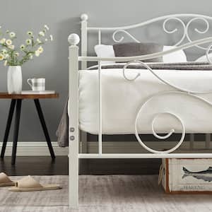 Bed Frame White Metal Frame Queen Size Platform Bed Mattress Foundation Support with Headboard and Footboard Metal Bed
