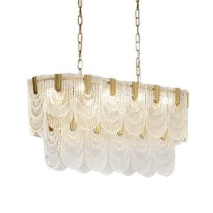 31.in. Gold Oval Crystal Chandelier, 8-Light Adjustable Hanging Pendant Light for Kitchen Island, Bulbs Included