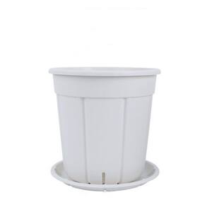 10.8 in. x 10.8 in. White Plastic Planting Pot with Tray