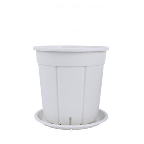 Wellco 10.8 in. x 10.8 in. White Plastic Planting Pot with Tray