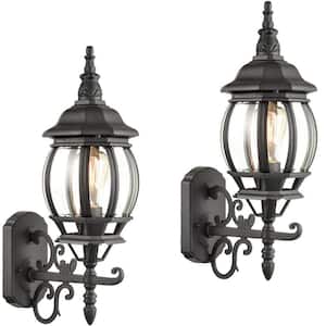 12.2 in. Black Outdoor Hardwired Lantern Wall Sconce with No Bulbs Included