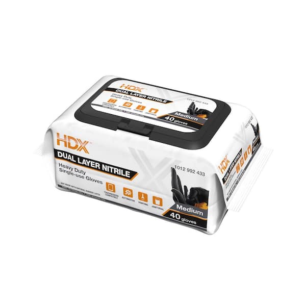 HDX POP-N-GO Dual Layer Disposable 6 mil Nitrile Gloves, Size Medium (40-Count)