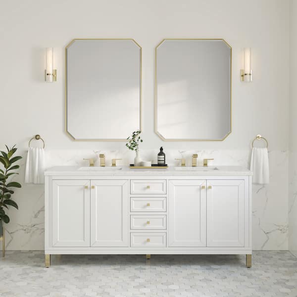James Martin Vanities Chicago 72.0 in. W x 23.5 in. D x 33.76 in. H Double Bath Vanity in Glossy White with Lime Delight Silestone Quartz Top