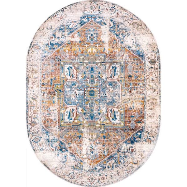 Ehtel Medallion Fringe Ivory 4 ft. x 6 ft. Indoor Oval Rug