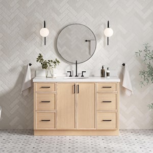 Kelly 55 in. W x 22 in. D x 36 in. H Single Sink Bath Vanity in White Oak with Pure White Quartz Top