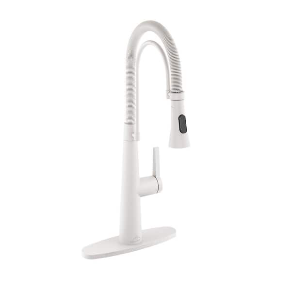 Flynama Single Handle Deck Mount Standard Kitchen Faucet in Matte White