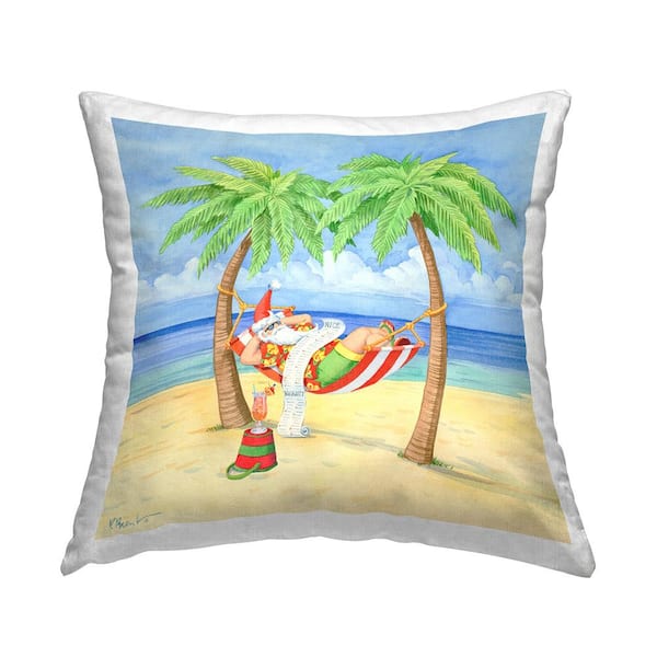 Stupell Industries Santa with Summer Cocktail Multi-Color Print Polyester 18in. X 18in. Throw Pillow