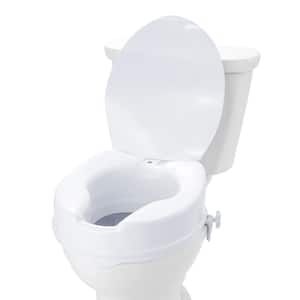 Raised Toilet Seat Round 4 in. Height Raised 300 lbs. Weight Capacity Front Toilet Seat in White Riser Screw Rod Locking