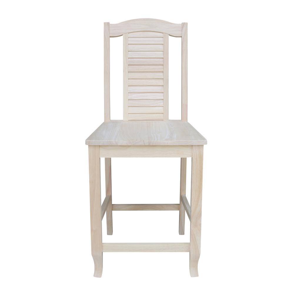 Beige Solid Wood Shutter Back Counter Height Stool