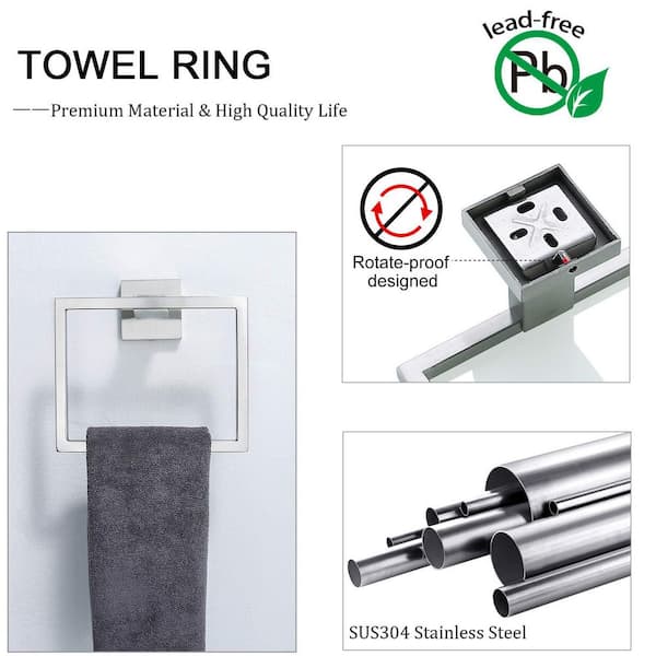 5-Piece Brushed Nickel Towel Racks for Bathroom Stainless Steel Wall Mount Towel Bar Towel Hook and Toilet Paper Holder