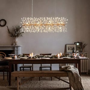 35.43 in. W 12-Light Gold Modern Crystal Linear Chandelier for Living Room, Kitchen Island