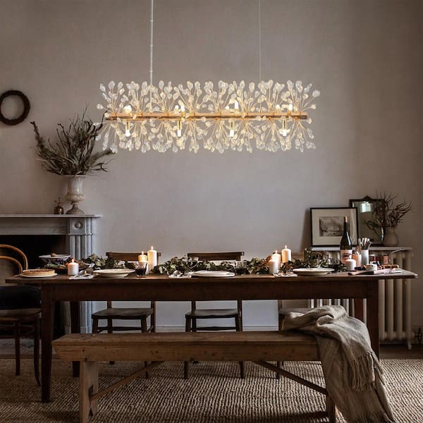 GoYeel 35.43 in. W 12-Light Gold Modern Crystal Linear Chandelier for ...