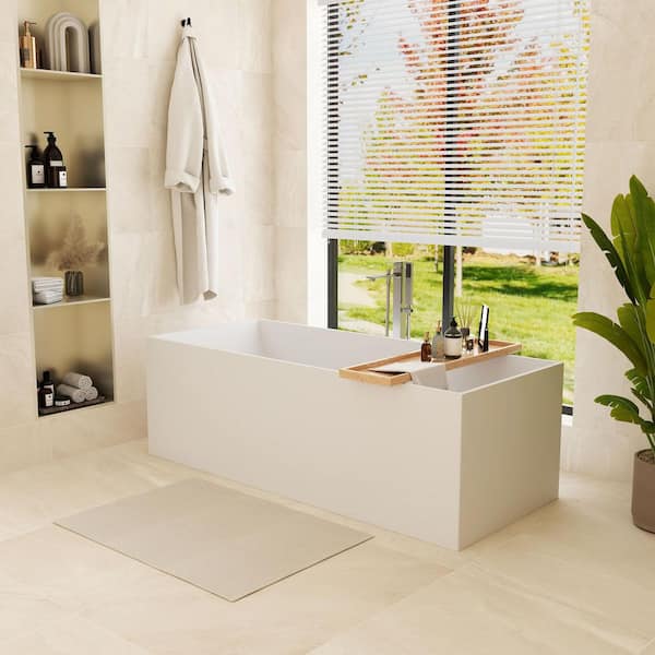 Rectangular 67 in. x 28.3 in Solid Surface Stone Resin Stand Alone Freestanding Soaking Bathtub