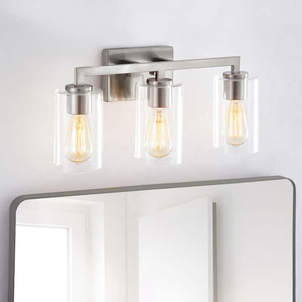KAWOTI 20.75 in. 3-Light Brushed Nickel Vanity Light with Clear Glass Shade
