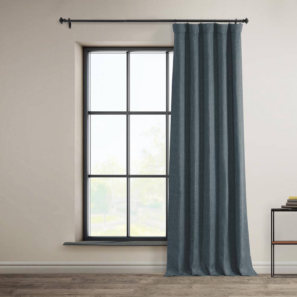 Reverie Blue Faux Linen Room Darkening Curtains 84 Inches