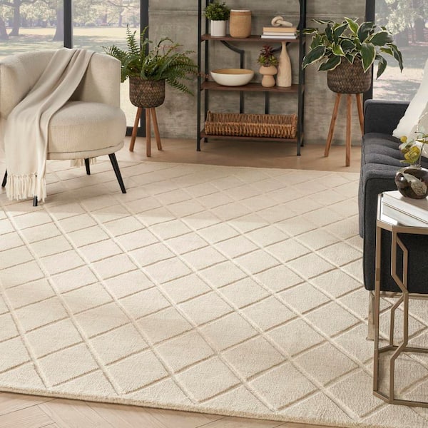 Wool Haven Ivory 8 ft. x 10 ft. Diamond Contemporary Area Rug