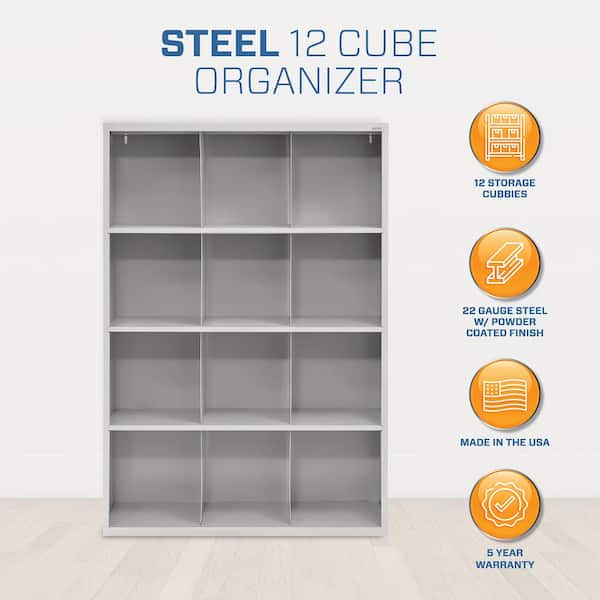 Steel 12-Cube Organizer in Dove Gray (66 in. H x 46 in. W x 18 in. D)