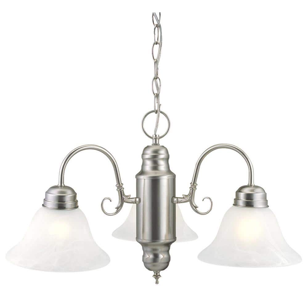 Satin Nickel 22" Modern 3-Light Chandelier with Alabaster Glass Shades
