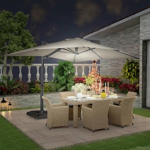 10 ft. x 13 ft. Aluminum Rectangular Cantilever Outdoor Patio Umbrella w/LED Light 360-Degree Rotation in Taupe w/Base