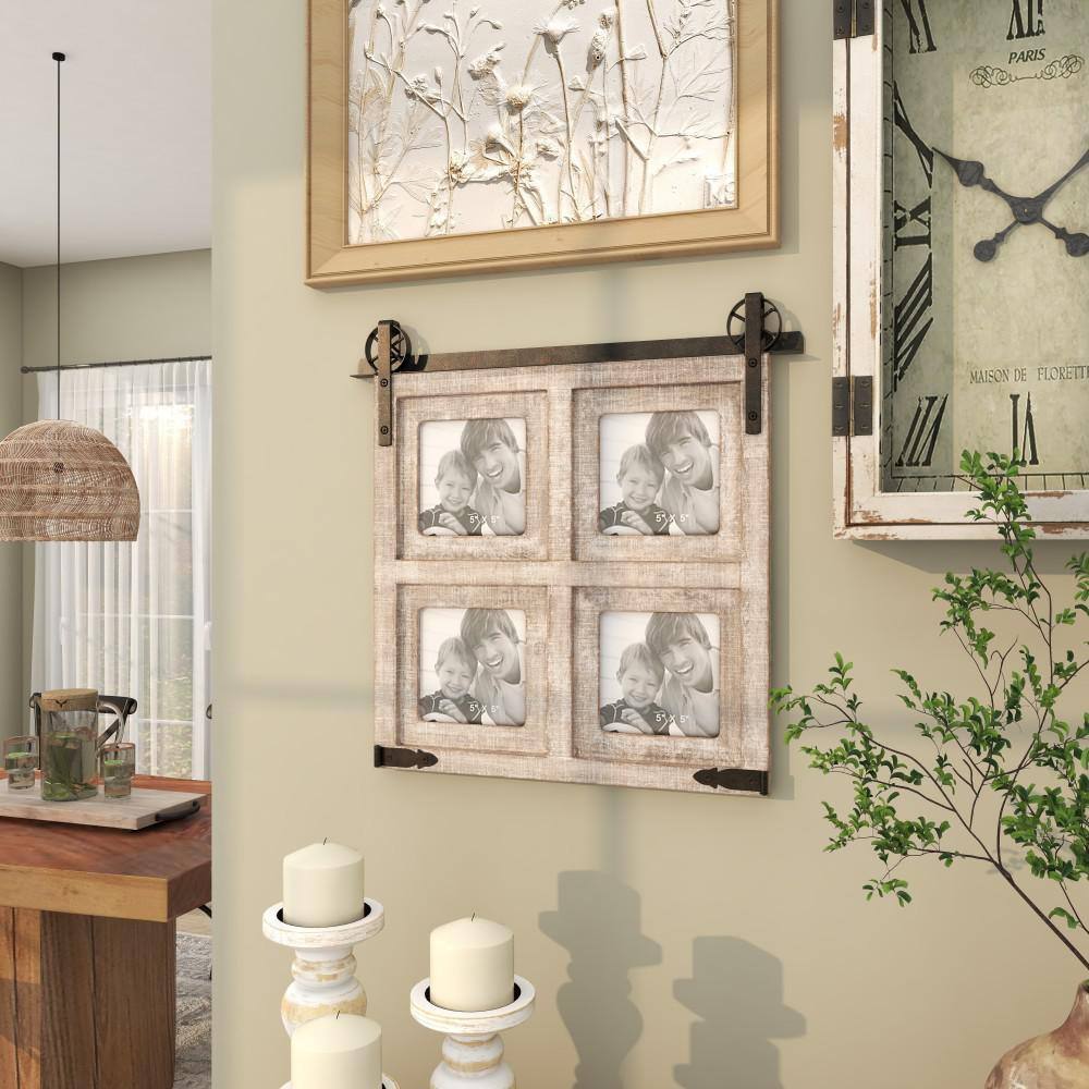 Classic Black 4-Slot Wood Wall Photo Frame with Metal Accent