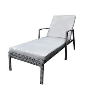 Wicker Outdoor Chaise Lounge Chair Steel/Rattan with Gray Removable Cushion