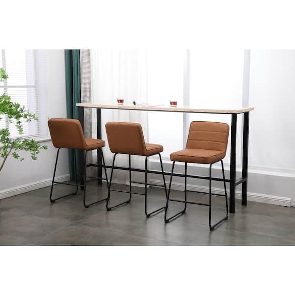 Lakeview 26 in. Camel Low Back Metal 36.42 in. Counter Stool with Faux Leather Seat (Set of 3)