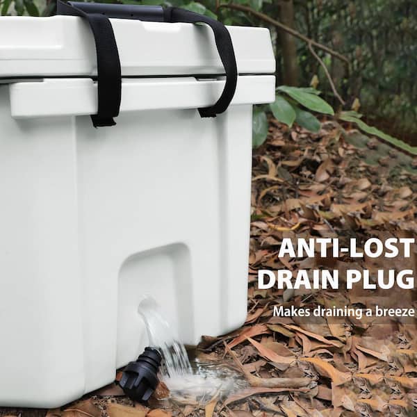 Denjol White 60 qt. Portable Chest Cooler with Cup Holders, Nylon