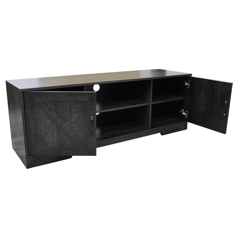 59" Black Oak Farmhouse TV Stand with Sliding Barn Doors