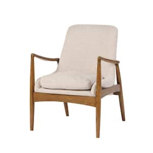 White and Brown Polyester Accent Chair with Wooden Frame
