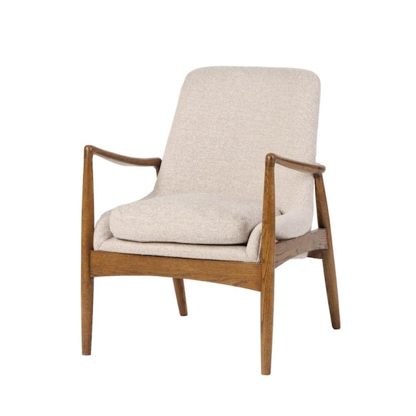 Benjara White and Brown Polyester Accent Chair with Wooden Frame