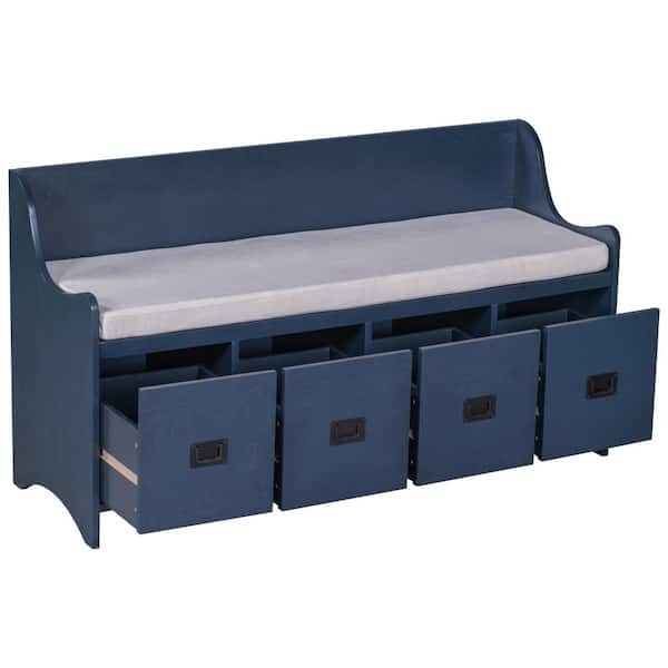 wetiny 48 in. D x 26 in. H x 16 in. W Navy Storage Bench with Movable Cushion