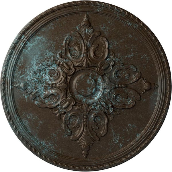 Ekena Millwork 2-7/8" x 54-1/4" x 54-1/4" Polyurethane Milton Ceiling Medallion, Hand-Painted Bronze Blue Patina