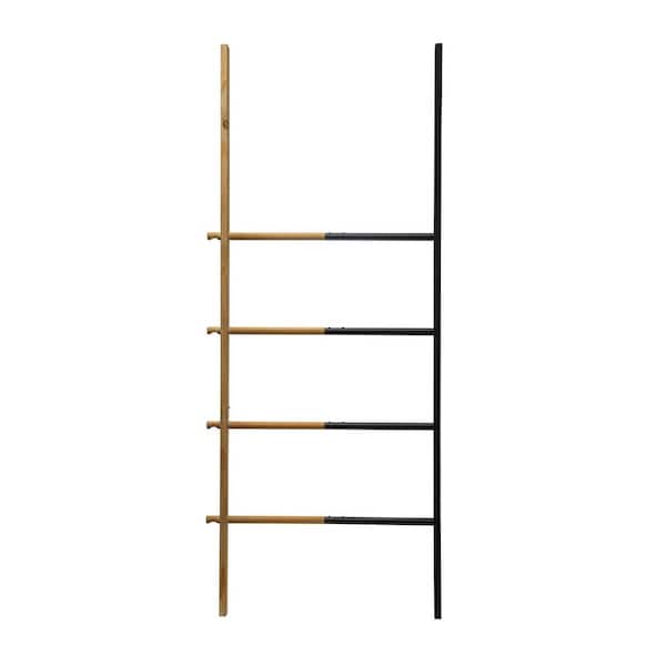 Storied Home 63 in. Natural and Black Modern Metal and Wood 2-Tone Ladder