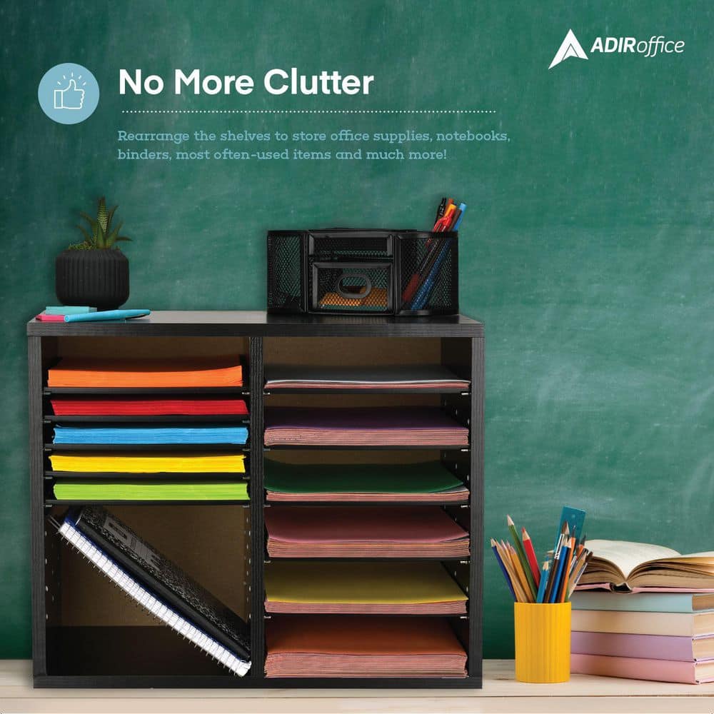 Black MDF Adjustable 12 Compartment File Sorter, 2 Pack