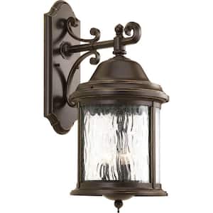 Ashmore Collection 3-Light Antique Bronze Water Seeded Glass New Traditional Outdoor Large Wall Lantern Light