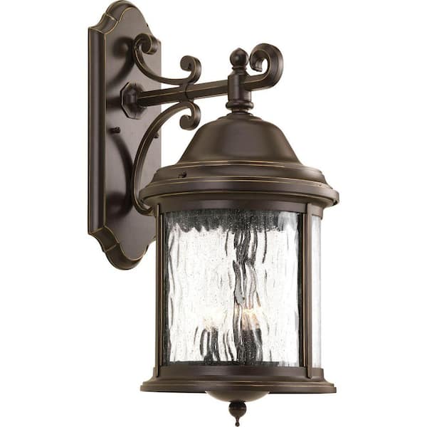 Progress Lighting Ashmore Collection 3-Light Antique Bronze Water Seeded Glass New Traditional Outdoor Large Wall Lantern Light