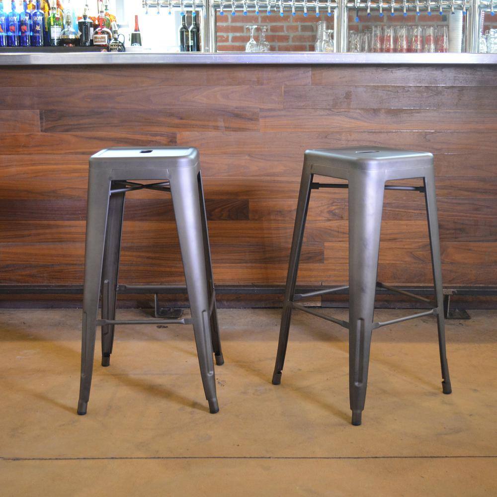 30" Gun Metal Stackable Backless Metal Bar Stools, Set of 4