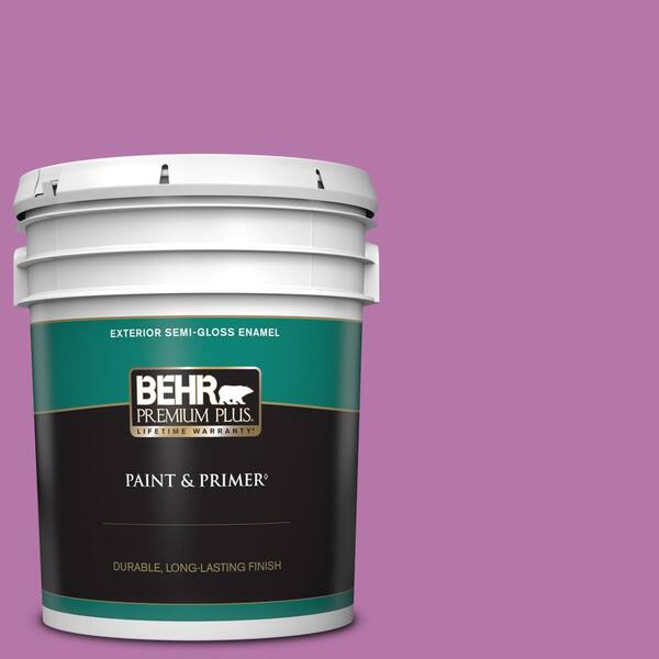 BEHR PREMIUM PLUS 5 gal. #P110-5A Eccentric Magenta Semi-Gloss Enamel Exterior Paint & Primer