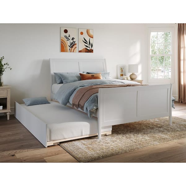 AFI Portland Full Platform Bed with Matching Foot Board with Twin Size Urban Trundle Bed in White