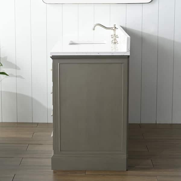 Thompson 60 in. W x 22 in. D Bath Vanity in Silver Gray with Engineered Stone Vanity in Carrara White with White Sink