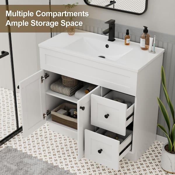 eclife 36 in. W x 18.3 in. D Single Sink Freestanding White Bath