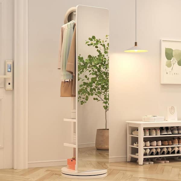 White 17.7 in.W x 65.7 in.H Rectangle Rubber Wood Full Length Mirror