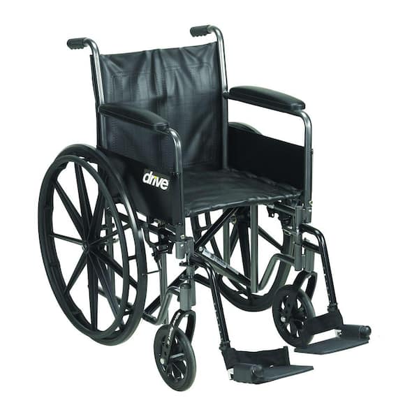 Drive Medical Silver Sport 2 Wheelchair, Detachable Full Arms, Swing Away Footrests and 18 in. Seat