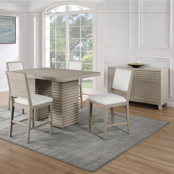 Steve Silver Lily 5-Piece Light Brown Top Wood Counter Height Dining Room Set with 4-Upholstered Chairs