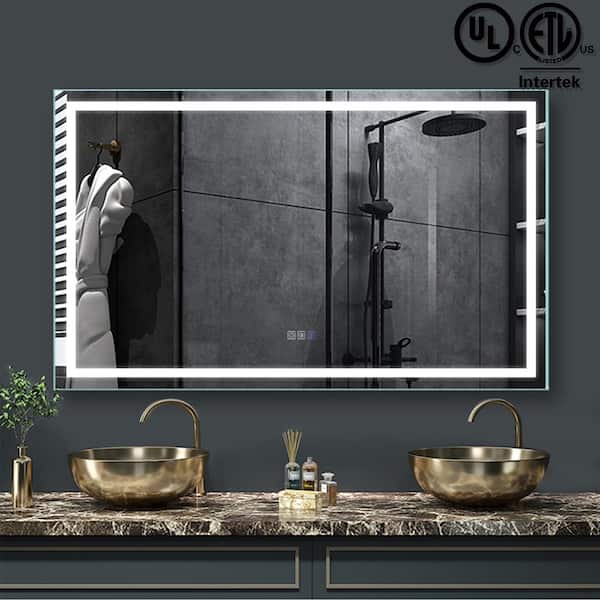 VANITYFUS 60 in. W x 36 in. H Frameless Rectangular Anti-Fog Dimmable LED Light Wall-Mounted Bathroom Vanity Mirror